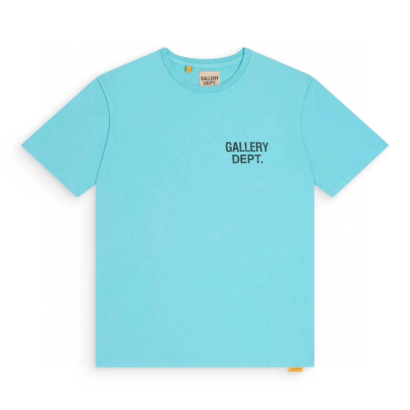 GALLERY DEPT. FRENCH TEE/LIGHT TEAL Lake Blue French Lake Blue S-XL Summer Dopamine Color American Retro Original Same OE Yarn Cone Fabric Garment Dyeing Printing Rewashed Water Distressing Simulates Natural Distressing Effect Correct Accessories Top Purchasing Level